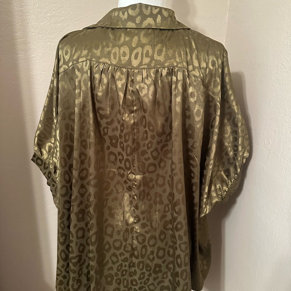 Leopard Print Olive Button-Up Blouse - image 3